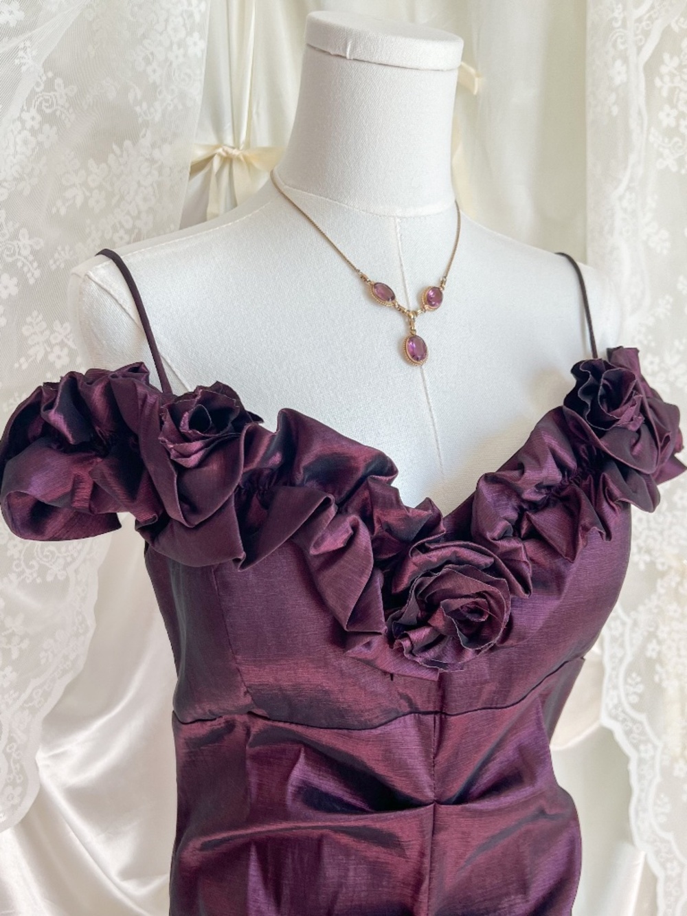 Plum Taffeta Rosette Mermaid Mother of the Bride Gown